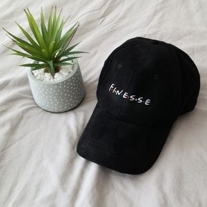 "FINESSE" Suede Baseball Hat Dad Cap Black
